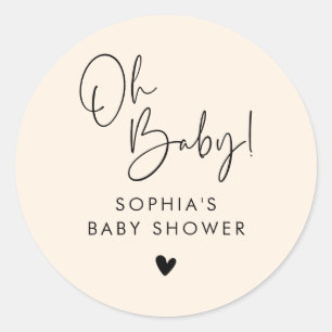 Cream Beige Oh Baby Modern Boho Babydusche Runder Aufkleber