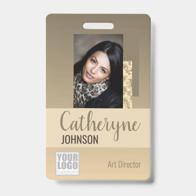 Cream Beige Ombre Logo Barcode ID Foto Vorlage Ausweis (Vorderseite)