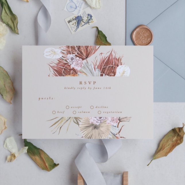 Cream Beige Pampas Grass Floral Jungle Wedding RSVP Karte (Von Creator hochgeladen)