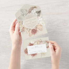Cream Beige | Pampas Trockenrasen | Hochzeit All In One Einladung