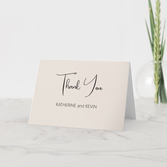 Cream Beige Simple Wedding Dankeschön Karte (Vorderseite)