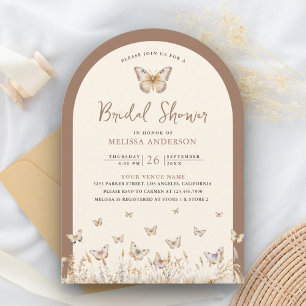 Cream Beige Wildblumen-Schmetterling-Hochzeitsdusc Einladung