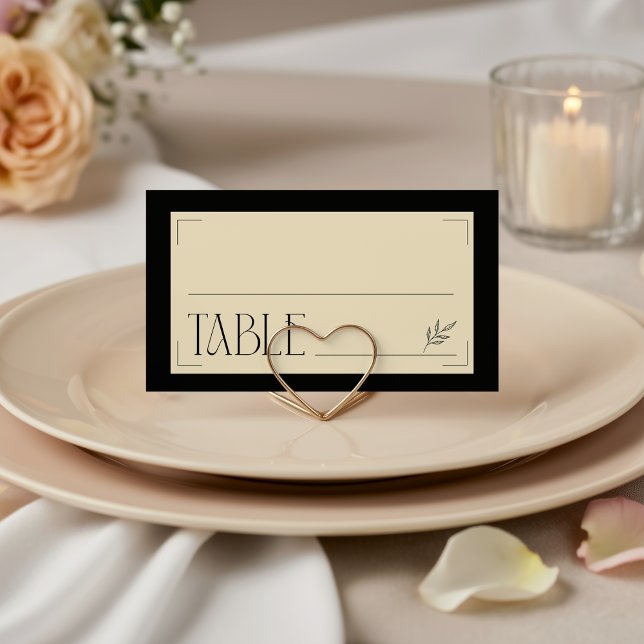 Cream Black Art Deco Sophisticated Botanical  Platzkarte (Von Creator hochgeladen)