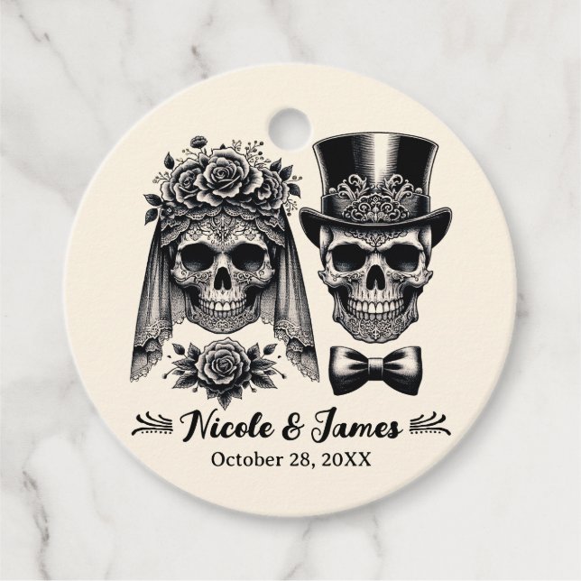 Cream Black & Gold Vintag Skelettheirat Geschenkanhänger (Vorderseite)