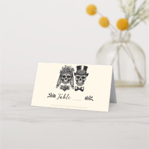Cream Black & Gold Vintage-Skelett-Hochzeit  Platzkarte
