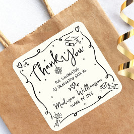 Cream Black Hand Drawn Doodle Graduation Thank You Quadratischer Aufkleber