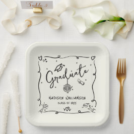 Cream Black Hand Drawn Doodles Graduation Quirky Pappteller