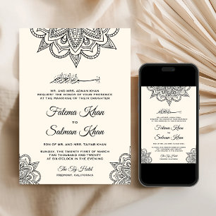 Cream Black Henna Mehndi Islamische Hochzeit Einladung