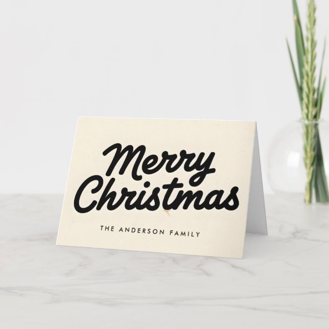 Cream & Black Vintage-Script Frohe Weihnachten (Vorderseite)