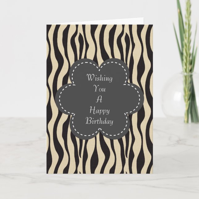 Cream Black Zebra Print Birthday Karte (Vorderseite)