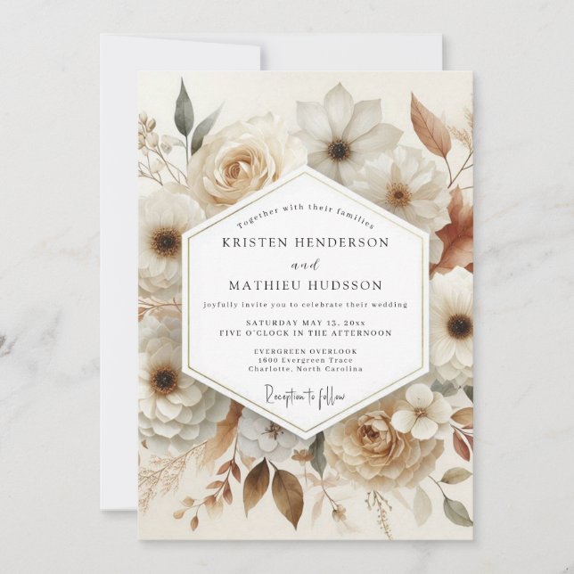 Cream Bloom Romance Hochzeit Einladung (Vorderseite)