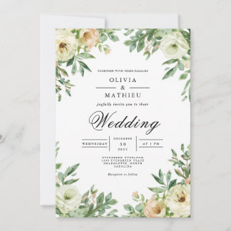 Cream Blossom Arch Romantische Hochzeit Einladung