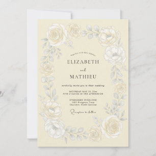 Cream Blossom Romantische Blütenhochzeit Einladung