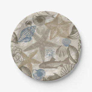 Cream Blue Beach Muscheln Pappteller