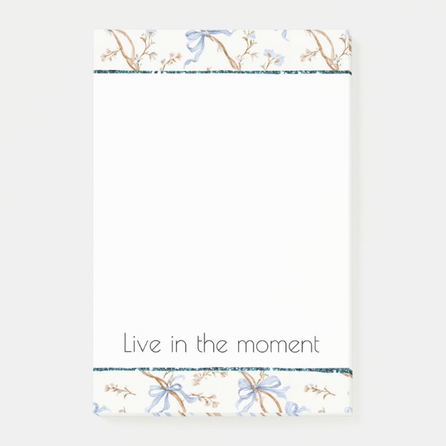 Cream Blue Bows Floral Post-it Klebezettel (Vorderseite)