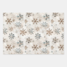 Cream Blue Brown Snowflakes Birds Fox Christmas Geschenkpapier Set
