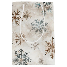 Cream Blue Brown Snowflakes Christmas Mittlere Geschenktüte