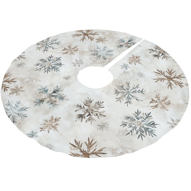 Cream Blue Brown Snowflakes Christmas Polyester Weihnachtsbaumdecke (Schrägansicht)