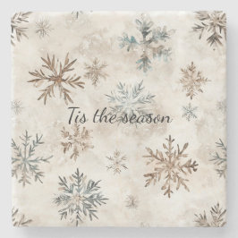 Cream Blue Brown Snowflakes Christmas Steinuntersetzer