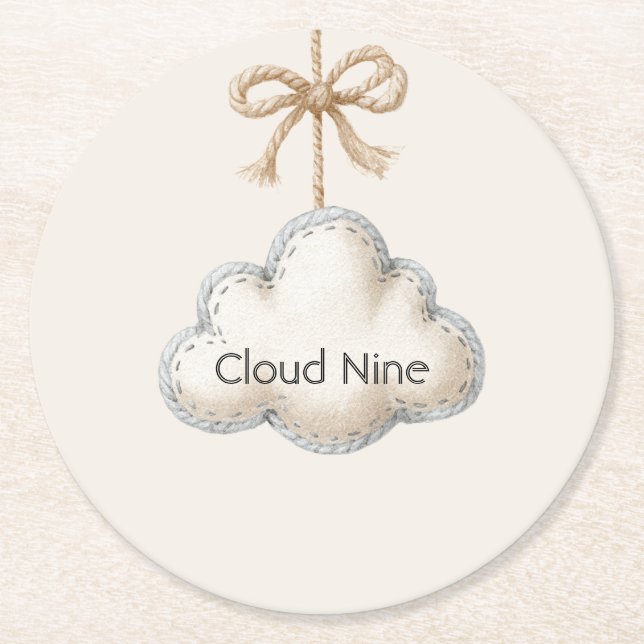 Cream Blue Cloud Nine Baby-Party Runder Pappuntersetzer (Vorderseite)