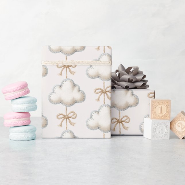 Cream Blue Cloud Nine Babyparty Geschenkpapier (Babyparty)