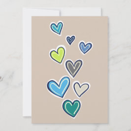 Cream Blue Green Hearts Baby Dusche Einladung