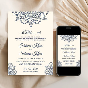 Cream Blue Henna Mehndi Islamische Muslimische Hoc Einladung