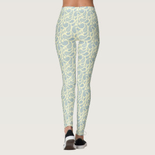Cream-Blue Paisley Muster Leggings