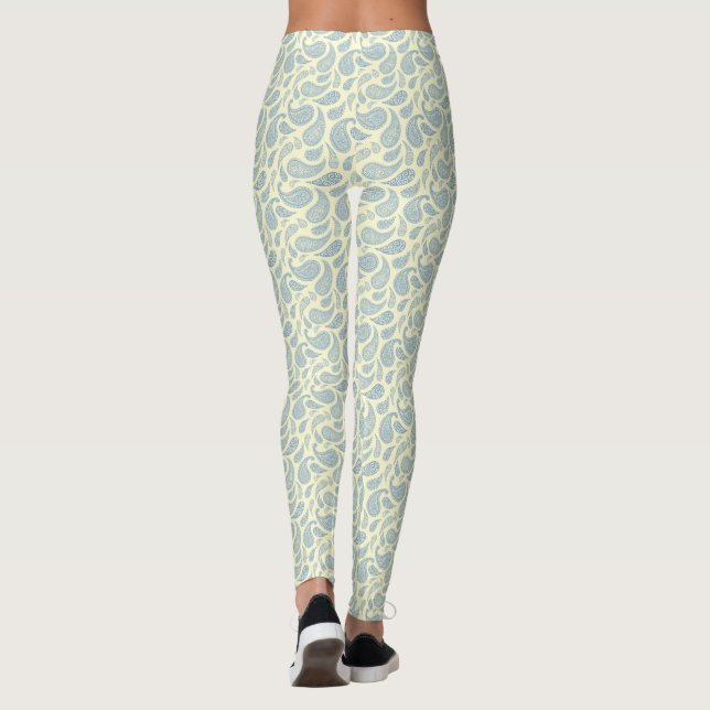 Cream-Blue Paisley Muster Leggings (Rückseite)