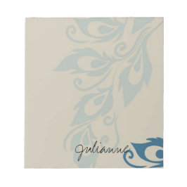 Cream Blue Peacock Feathers Notizblock