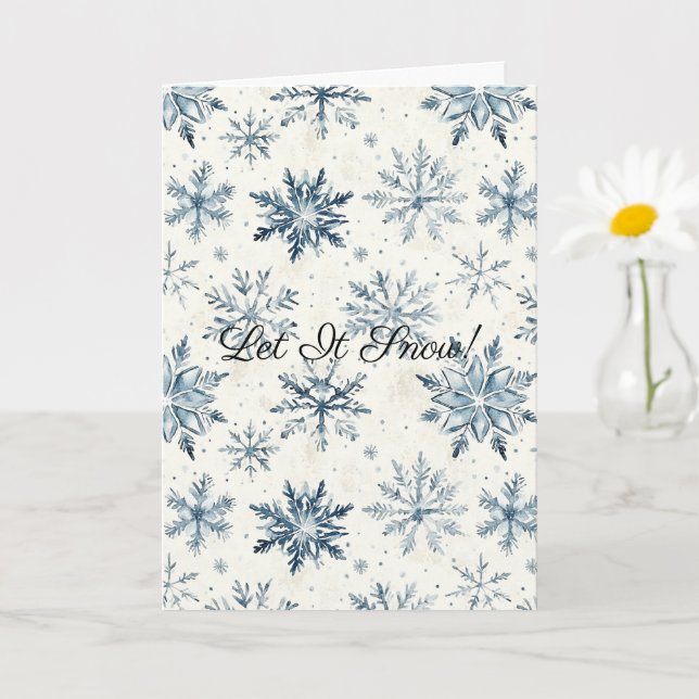 Cream Blue Snowflakes Christmas Let It Snow Karte (Kleine Pflanze)