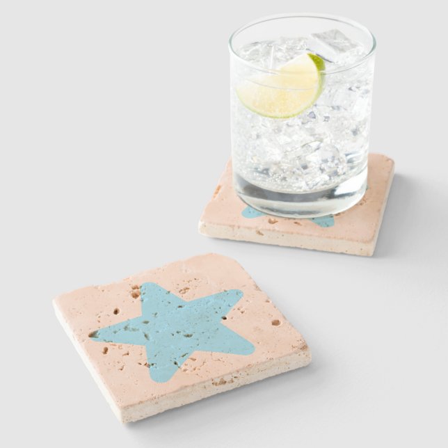 Cream Blue Star Mist Cream Travertine Stone Steinuntersetzer (Seitenansicht)