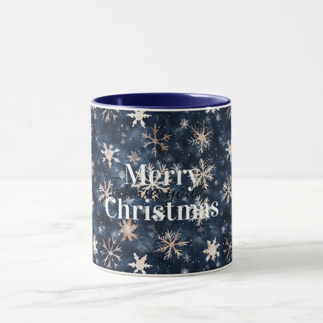 Cream Blue Winter Snowflakes Christmas Tasse (Zentrum)