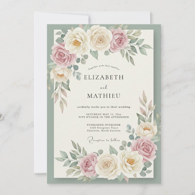 Cream Blush Blossom Hochzeit Einladung (Vorderseite)