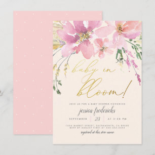 Cream Blush Gold Baby in Bloom Florale Babyparty Einladung