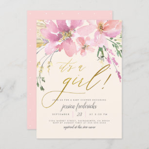 Cream Blush & Gold ist eine Girl-Floral-Baby-Dusch Einladung
