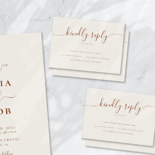 Cream Bohemisch Script Simple Modern Wedding RSVP Karte