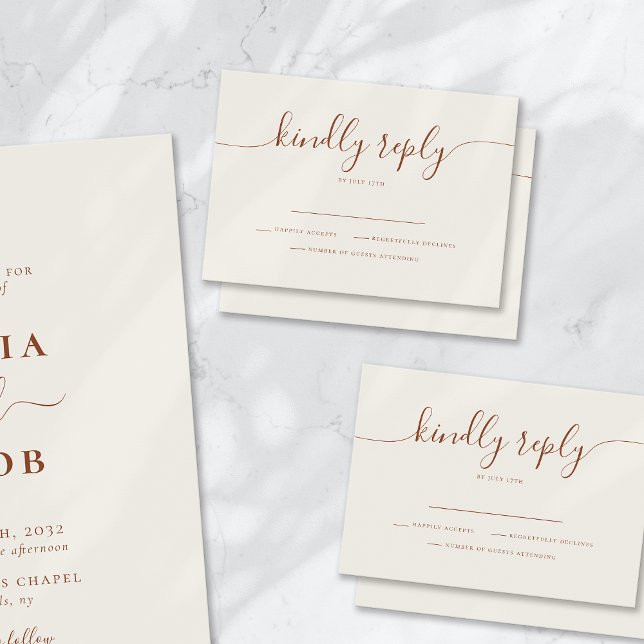 Cream Bohemisch Script Simple Modern Wedding RSVP Karte (Von Creator hochgeladen)
