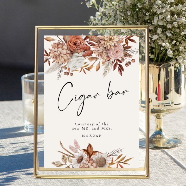 Cream Boho Floral Favor Cigar Bar Wedding Sign Poster (Von Creator hochgeladen)