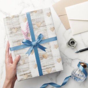 Cream Boho Herz & Streifen Geburtstag Geschenkpapier