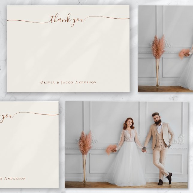 Cream Boho Simple Calligraphy Foto Wedding Dankeskarte (Von Creator hochgeladen)