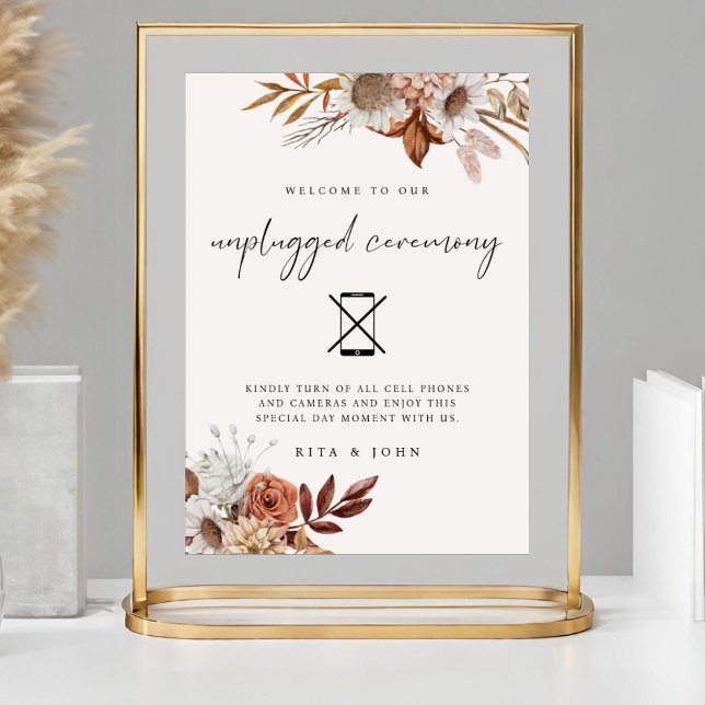 Cream Boho Unplugged Zeremonie Wedding Sign Poster (Von Creator hochgeladen)