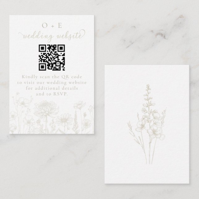 Cream Botanical Minimal Wedding Website QR Code  Begleitkarte (Vorne/Hinten)