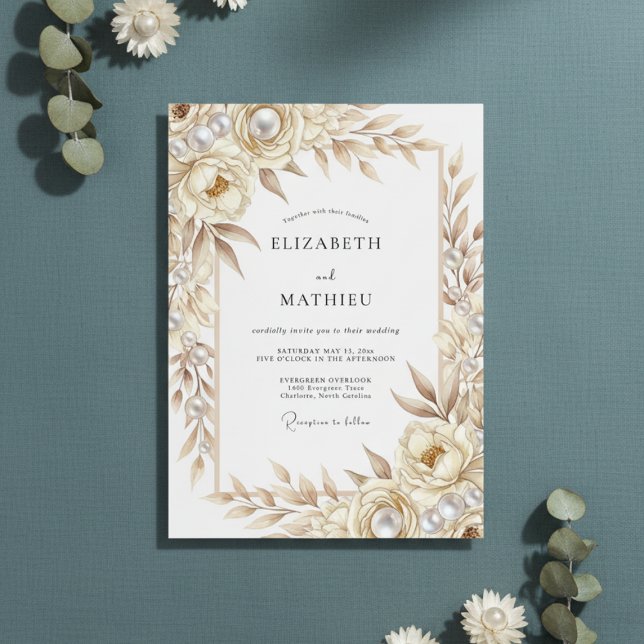 Cream Botanical Romance Hochzeit Einladung (Von Creator hochgeladen)