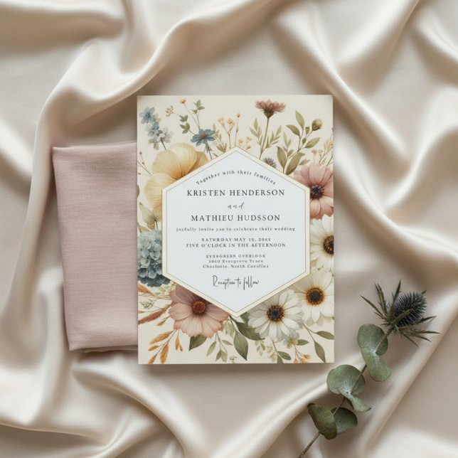 Cream Botanical Whimsy Hochzeit Einladung (Von Creator hochgeladen)