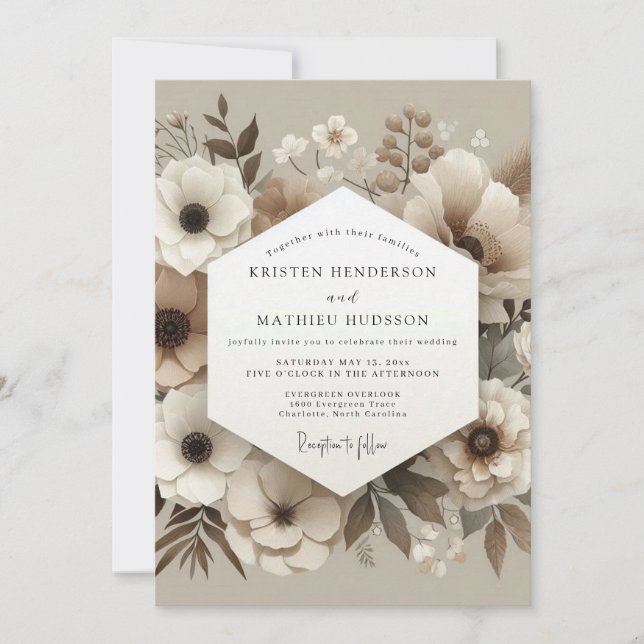 Cream Botanical Whisper Hochzeit Einladung (Vorderseite)