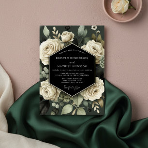 Cream Botanische Romanische Hochzeit Einladung