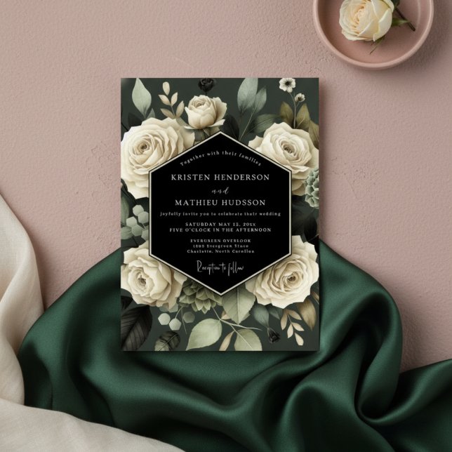 Cream Botanische Romanische Hochzeit Einladung (Von Creator hochgeladen)