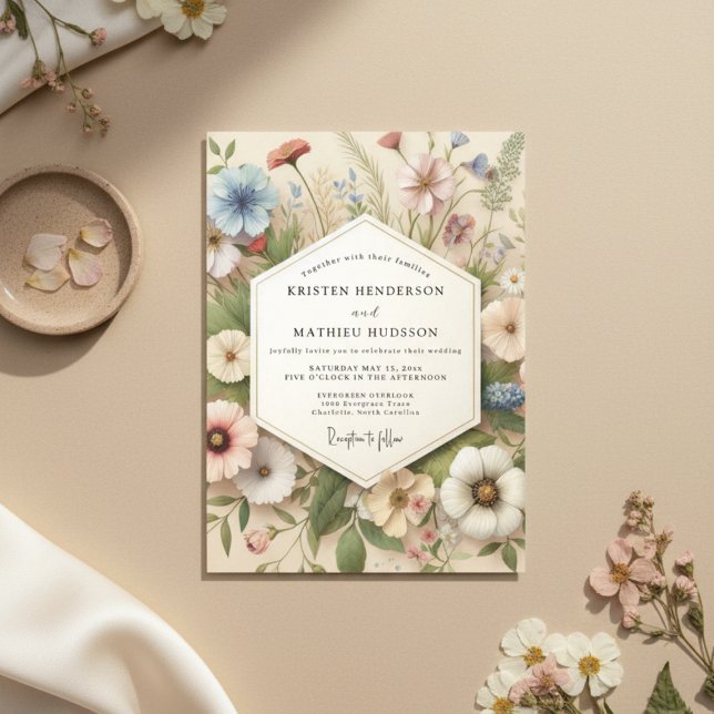 Cream Botanische Whimsische Hochzeit Einladung (Von Creator hochgeladen)