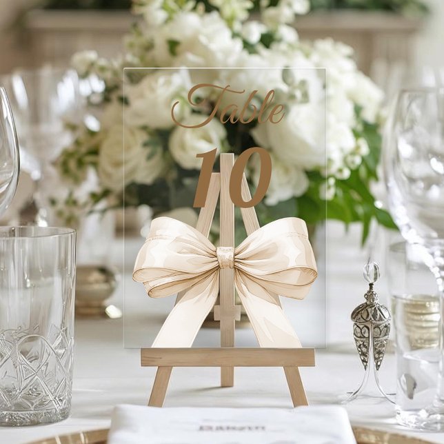 Cream bow acrylic table number sign acryleinladungen (Von Creator hochgeladen)